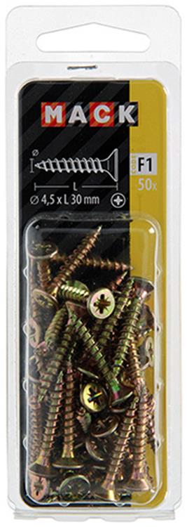 Mack 1017978 - tornillo para aglomerado con cabeza chapada en amarillo. 50 piezas 4,5 x 30 mm | 5 piezas