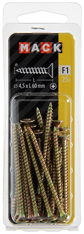 Mack 1017982 - Tornillo para aglomerado con cabeza chapada en amarillo. 25 piezas 4,5 x 60 mm | 5 piezas