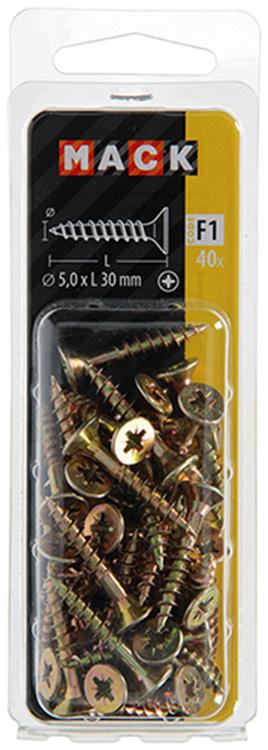 Mack 1017984 - Tornillo para aglomerado con cabeza chapada en amarillo. 40 piezas 5,0 x 30 mm | 5 piezas