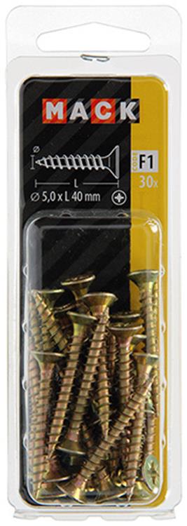 Mack 1017986 - Tornillo para aglomerado con cabeza chapada en amarillo. 30 piezas 5,0 x 40 mm | 5 piezas