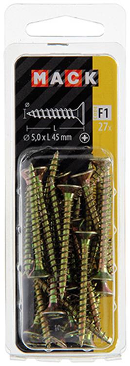 Mack 1017987 - tornillo para aglomerado con cabeza chapada en amarillo. 27 piezas 5,0 x 45 mm | 5 piezas