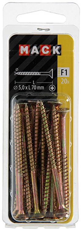 Mack 1017990 - Tornillo para aglomerado con cabeza chapada en amarillo. 20 piezas 5,0 x 70 mm | 5 piezas