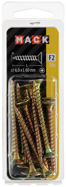 Mack 1017994 - Tornillo para aglomerado con cabeza chapada en amarillo. 16 piezas 6,0 x 60 mm | 5 piezas