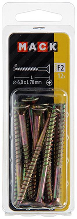 Mack 1017995 - Tornillo para aglomerado con cabeza chapada en amarillo. 12 piezas 6,0 x 70 mm | 5 piezas