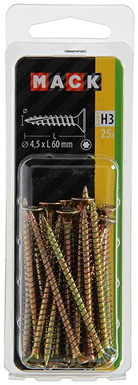 Mack 1018019 - spainplschr.vzkop-automontaje chapado en amarillo 25 piezas 4,5 x 60 mm | 5 piezas