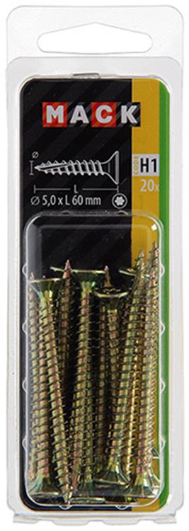 Mack 1018023 - spainplschr.vzkop-automontaje chapado en amarillo 20 piezas 5,0 x 60 mm | 5 piezas