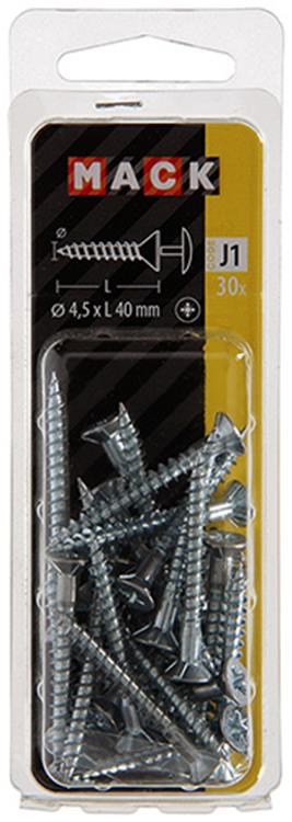 Mack 1018034 - tornillo con cabeza, acero galvanizado. 30 piezas 4,5 x 40 mm | 5 piezas