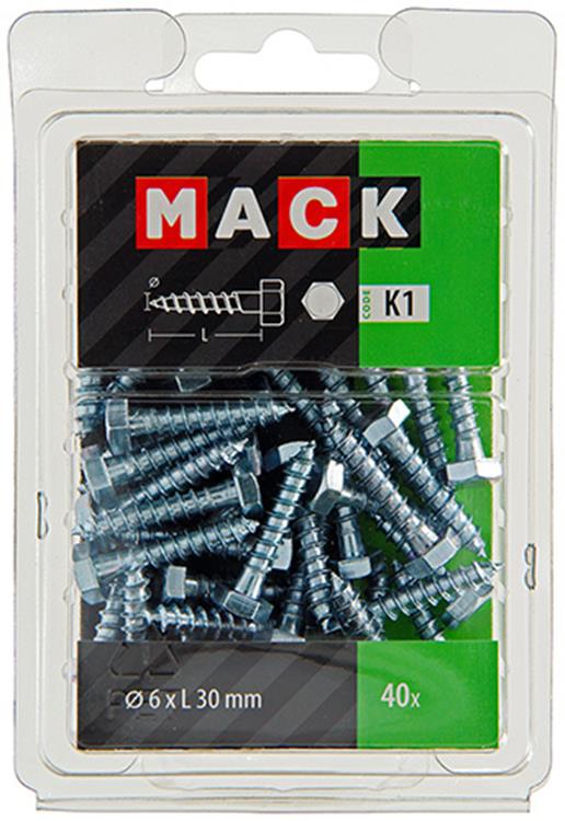 Mack 1018037 - perno rosca madera acero galvanizado 40 piezas 6 x 30 mm | 5 piezas