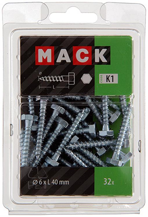 Mack 1018039 - perno rosca madera acero galvanizado 32 piezas 6 x 40 mm | 5 piezas