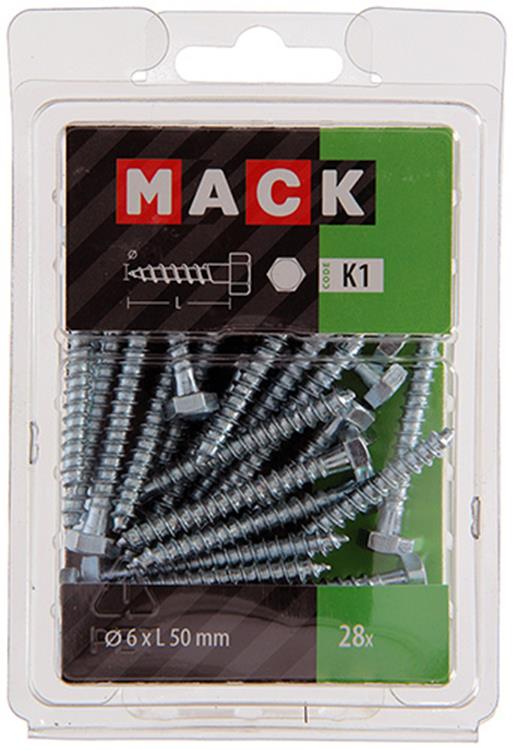 Mack 1018040 - perno roscado para madera acero galvanizado 28 piezas 6 x 50 mm | 5 piezas