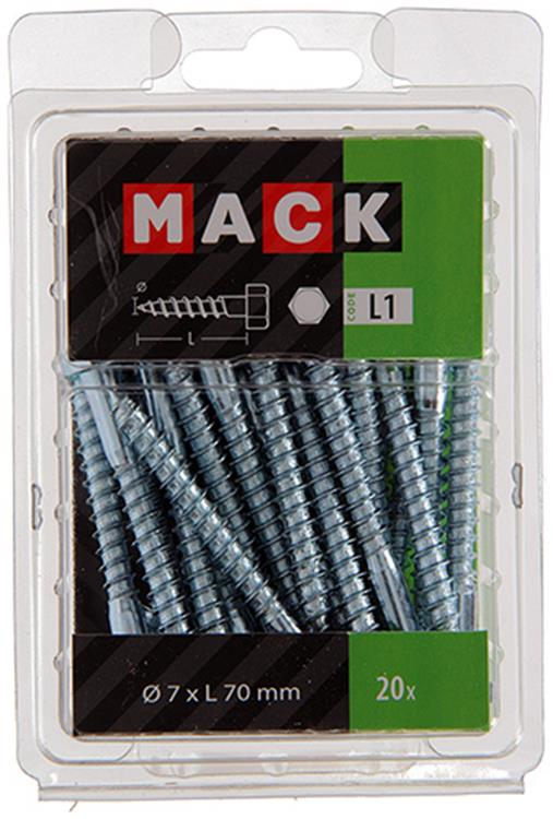 Mack 1018046 - perno roscado para madera acero galvanizado 20 piezas 7 x 70 mm | 5 piezas