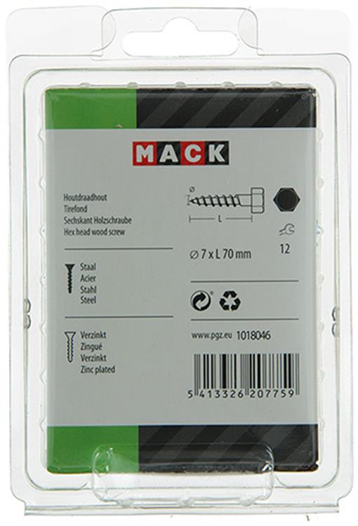 Mack 1018046 - perno roscado para madera acero galvanizado 20 piezas 7 x 70 mm | 5 piezas