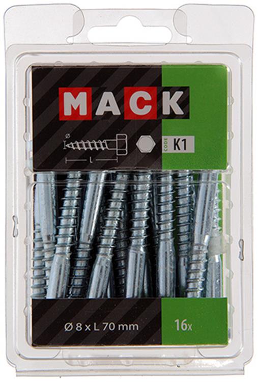 Mack 1018051 - perno rosca madera acero galvanizado 16 piezas 8 x 70 mm | 5 piezas