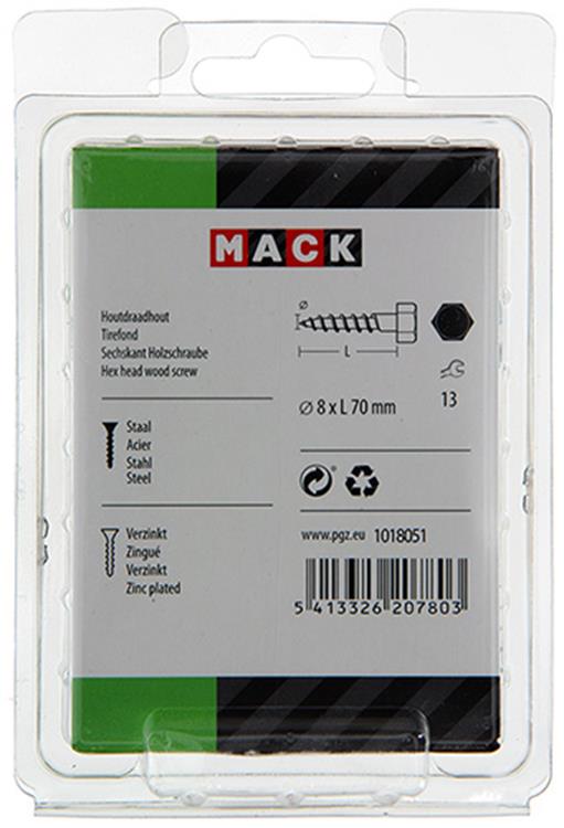 Mack 1018051 - perno rosca madera acero galvanizado 16 piezas 8 x 70 mm | 5 piezas