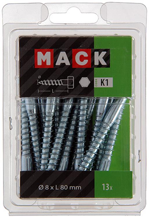Mack 1018052 - perno roscado para madera acero galvanizado 13 piezas 8 x 80 mm | 5 piezas