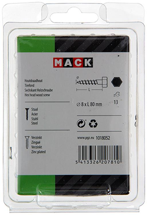 Mack 1018052 - perno roscado para madera acero galvanizado 13 piezas 8 x 80 mm | 5 piezas