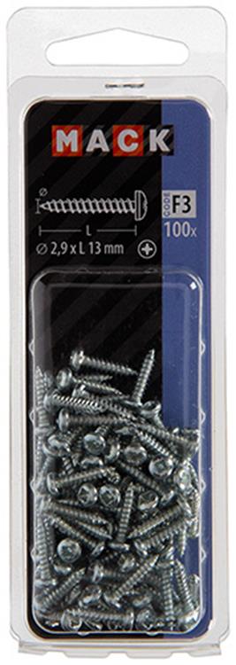 Mack 1018055 - tornillo autorroscante cabeza cilíndrica chapada 100 piezas 2,9 x 13 mm | 10 piezas