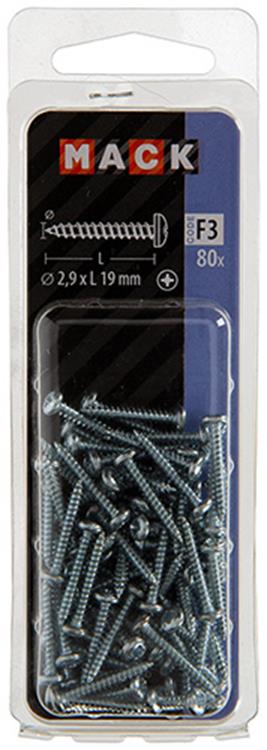 Mack 1018056 - tornillo autorroscante culata galv. 80 piezas 2,9 x 19 mm | 10 piezas