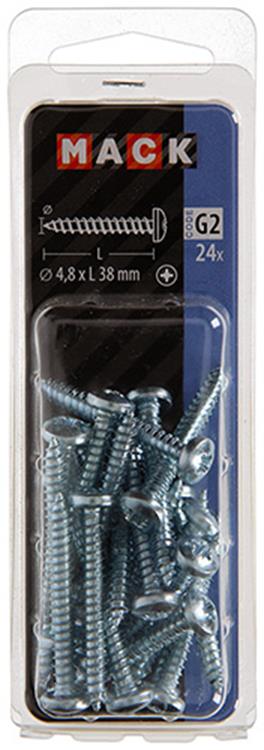 Mack 1018074 - tornillo autorroscante con cabeza cilíndrica galvanizada. 24 piezas 4,8 x 38 mm | 5 piezas