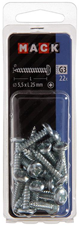 Mack 1018078 - tornillo autorroscante con cabeza cilíndrica galvanizada. 22 piezas 5,5 x 25 mm | 5 piezas
