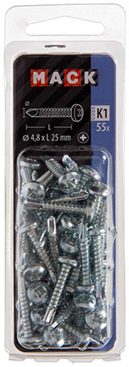 Mack 1018086 - tornillo autoperforante cabeza cilíndrica chapada 55uds 4,8 x 25 mm | 5 piezas