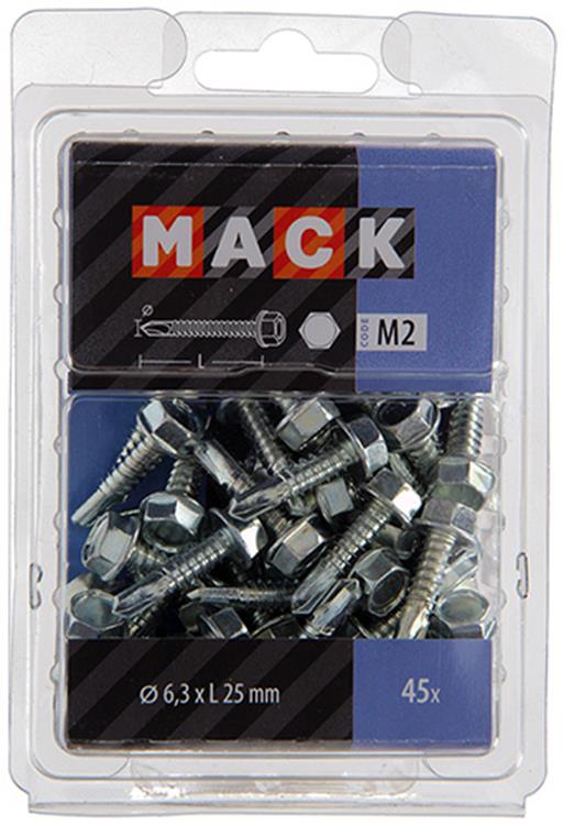 Mack 1018088 - tornillo hexagonal autoperforante. cabeza galvanizada. 45 piezas 6,3 x 25 mm | 5 piezas