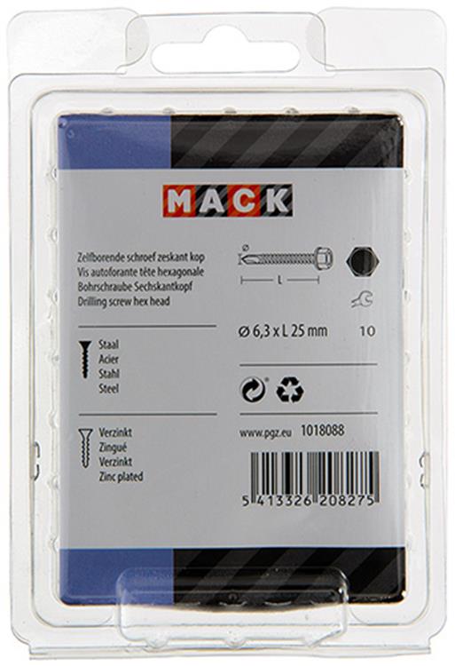 Mack 1018088 - tornillo hexagonal autoperforante. cabeza galvanizada. 45 piezas 6,3 x 25 mm | 5 piezas