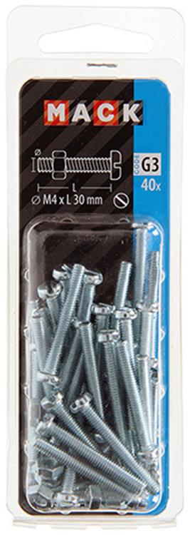 Mack 1018092 - cilindro de tornillo metálico. cabeza + tuerca plateada 40 piezas m4 x 30 mm | 5 piezas