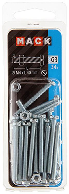Mack 1018093 - cilindro de tornillo metálico. cabeza + tuerca chapada 34 piezas m4 x 40 mm | 5 piezas