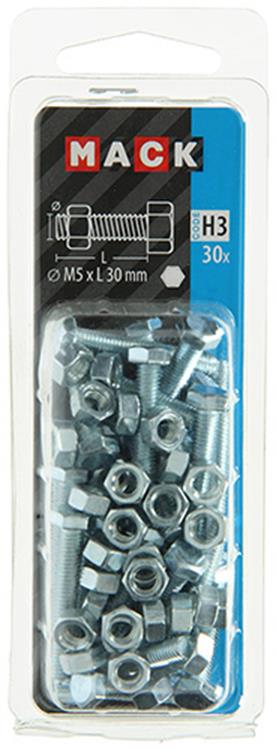 Mack 1018108 - grifo perno + tuerca acero galvanizado 30 piezas m5 x 30 mm | 5 piezas