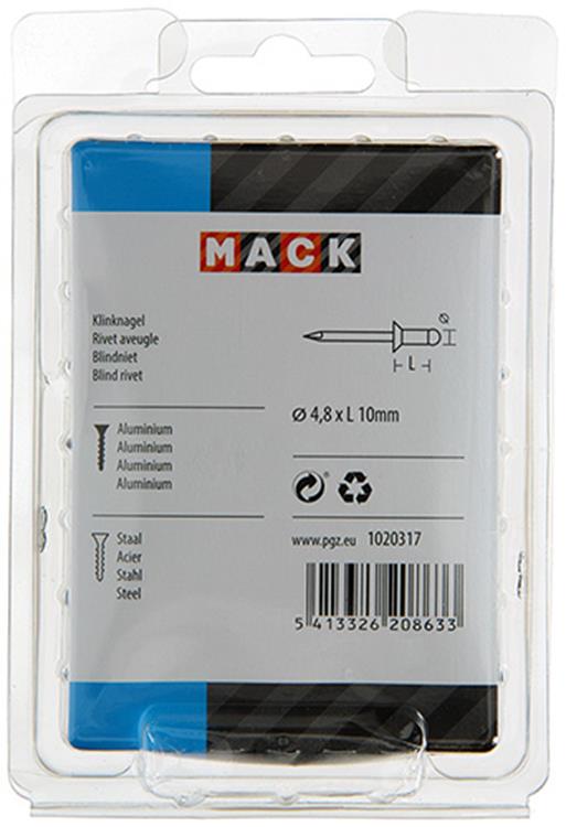 Mack 1020317 - 80 grapas ciegas aluminio 4,8x10mm | 5 piezas