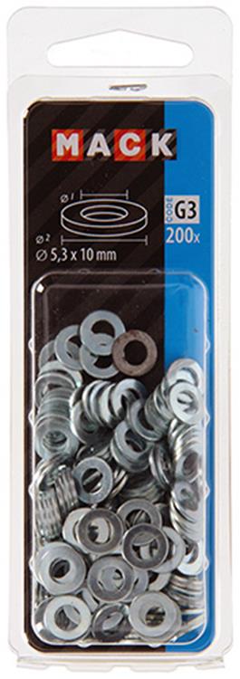 Mack 1018115 - arandela acero galvanizado 200 uds 5,3 x 10 mm | 10 piezas