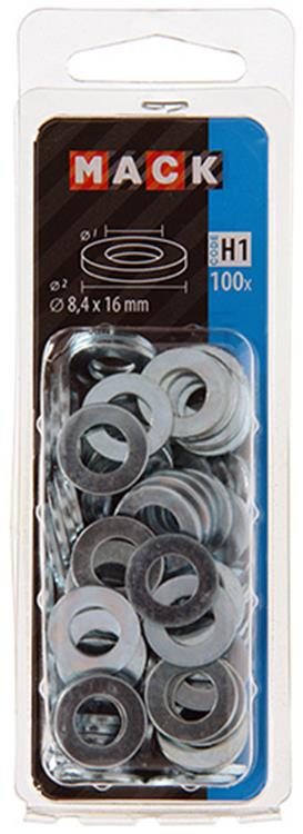 Mack 1018118 - arandela acero galvanizado 100 uds 8,4 x 16 mm | 5 piezas