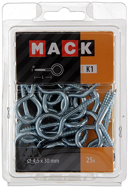 Mack 1018137 - ojo de tornillo acero galvanizado 25 piezas 4,5 x 30 mm | 5 piezas