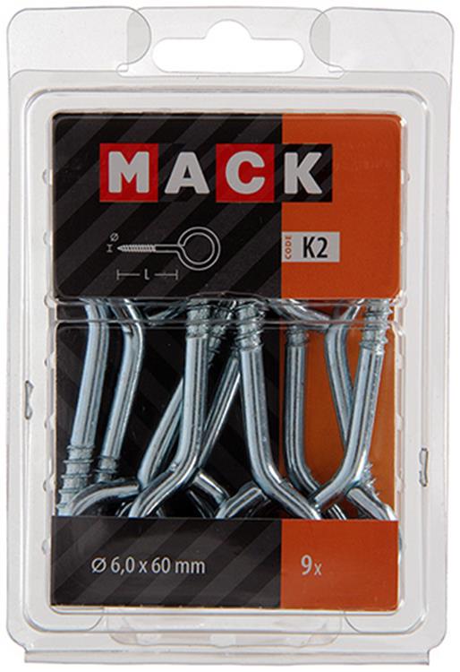 Mack 1018139 - ojo de tornillo acero galvanizado 9 piezas 6,0 x 60 mm | 5 piezas