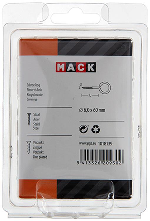 Mack 1018139 - ojo de tornillo acero galvanizado 9 piezas 6,0 x 60 mm | 5 piezas