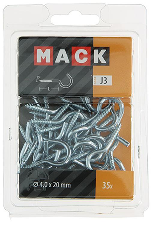 Mack 1018140 - gancho de tornillo acero galvanizado 35 piezas 4,0 x 20 mm | 5 piezas