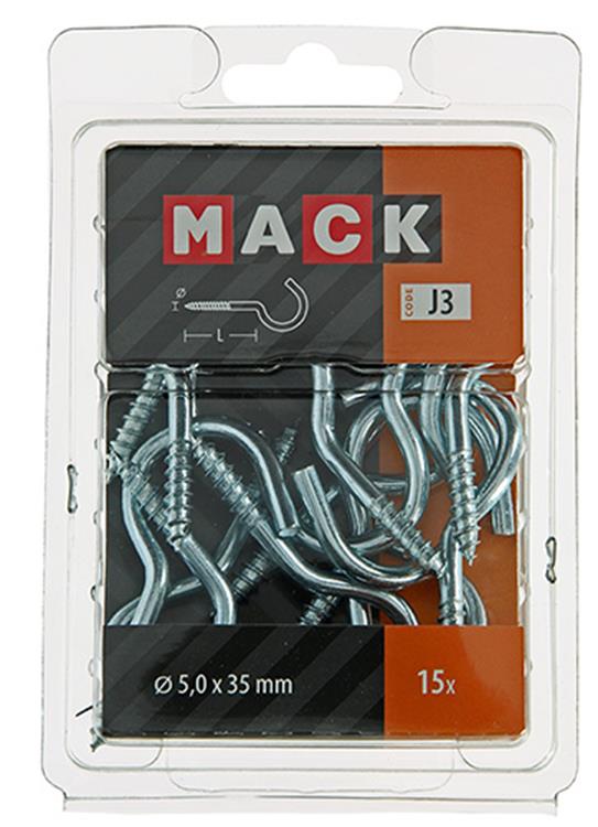 Mack 1018141 - gancho de tornillo acero galvanizado 15 piezas 5,0 x 35 mm | 5 piezas