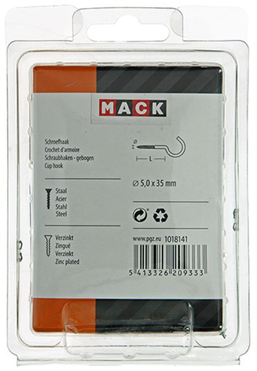 Mack 1018141 - gancho de tornillo acero galvanizado 15 piezas 5,0 x 35 mm | 5 piezas