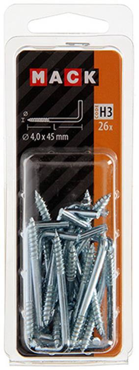 Mack 1018145 - tornillo pulgar acero galvanizado 26 piezas 4,0 x 45 mm | 5 piezas