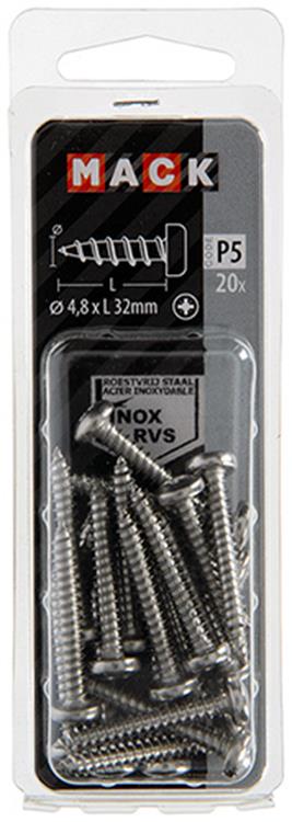 Mack 1020016 - tornillo autorroscante culata a2 20 piezas 4,8 x 32 mm | 5 piezas
