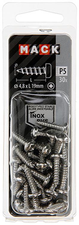 Mack 1020019 - tornillo autorroscante culata a2 30 piezas 4,8 x 19 mm | 5 piezas