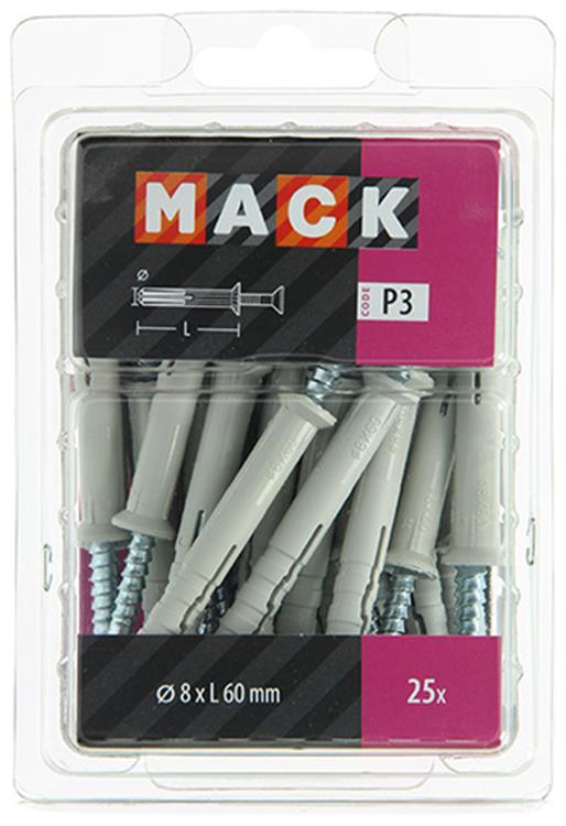 Mack 1018167 - taco clavo de nylon poliamida 25 piezas 8 x 60 mm | 3 piezas