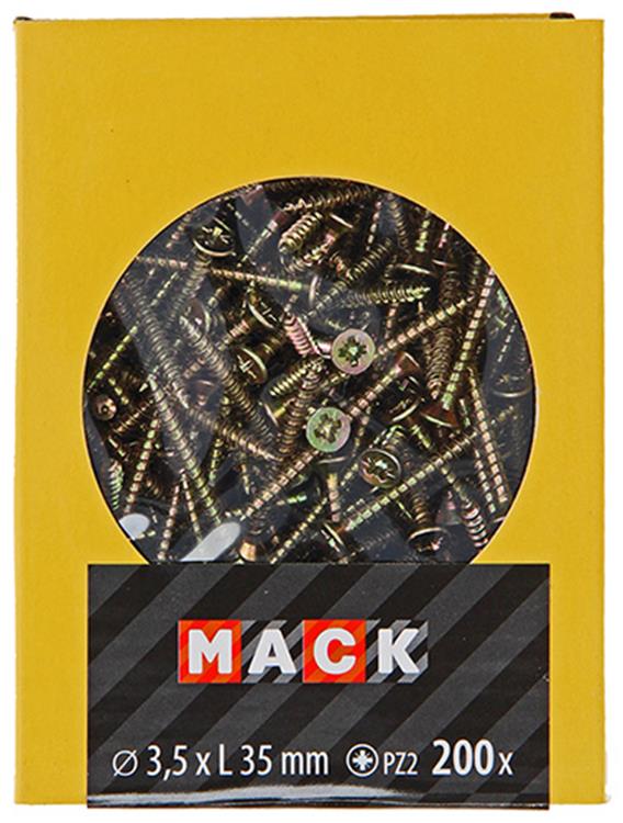 Mack 1020085 - tornillo para aglomerado con cabeza amarilla con 200 piezas 3,5 x 35 mm | 5 piezas
