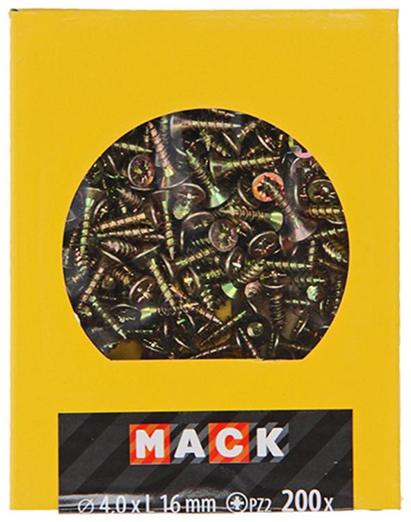 Mack 1020089 - tornillo para aglomerado con cabeza amarilla con 200 piezas 4,0 x 16 mm | 5 piezas