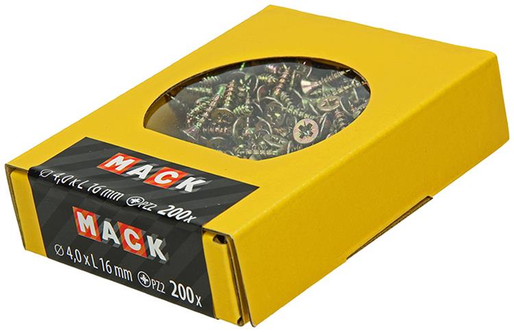 Mack 1020089 - tornillo para aglomerado con cabeza amarilla con 200 piezas 4,0 x 16 mm | 5 piezas