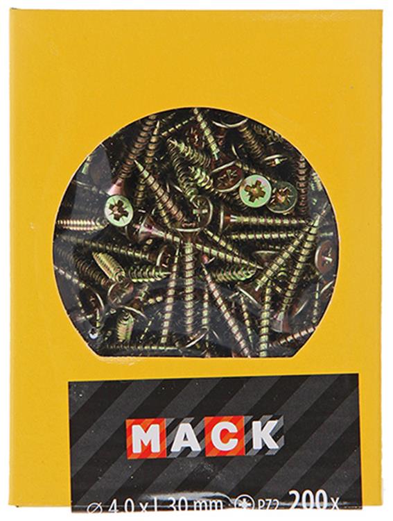 Mack 1020092 - tornillo para aglomerado con cabeza amarilla con 200 piezas 4,0 x 30 mm | 5 piezas