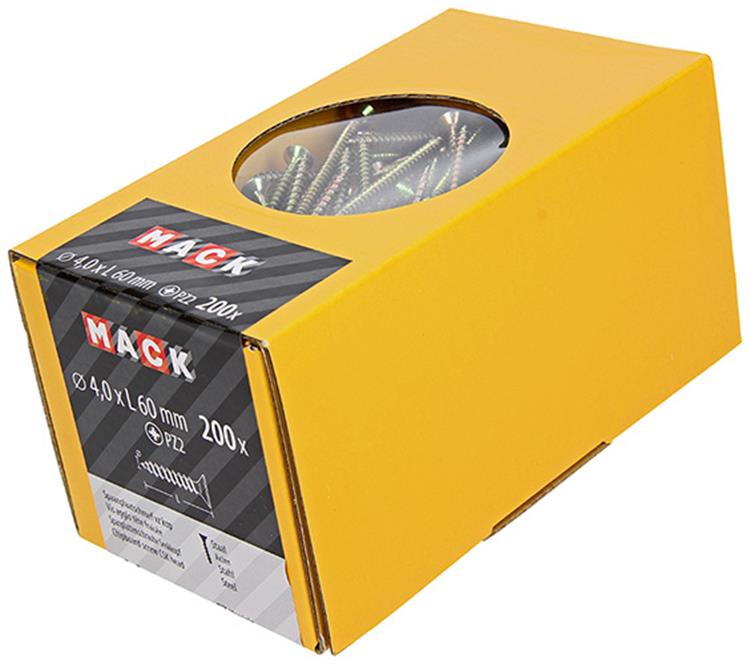 Mack 1020097 - tornillo para aglomerado con cabeza amarillo vz 200 uds 4,0 x 60 mm | 2 piezas