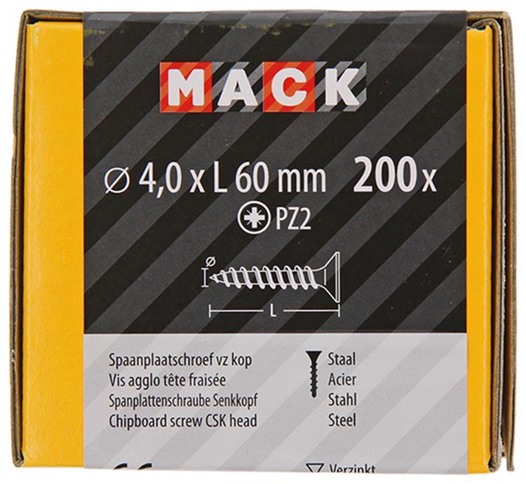 Mack 1020097 - tornillo para aglomerado con cabeza amarillo vz 200 uds 4,0 x 60 mm | 2 piezas