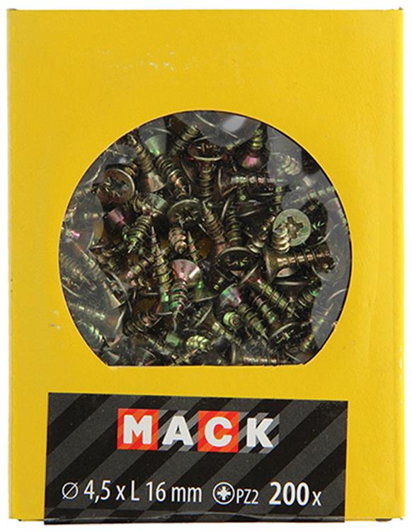 Mack 1020099 - tornillo para aglomerado con cabeza amarilla con 200 piezas 4,5 x 16 mm | 5 piezas